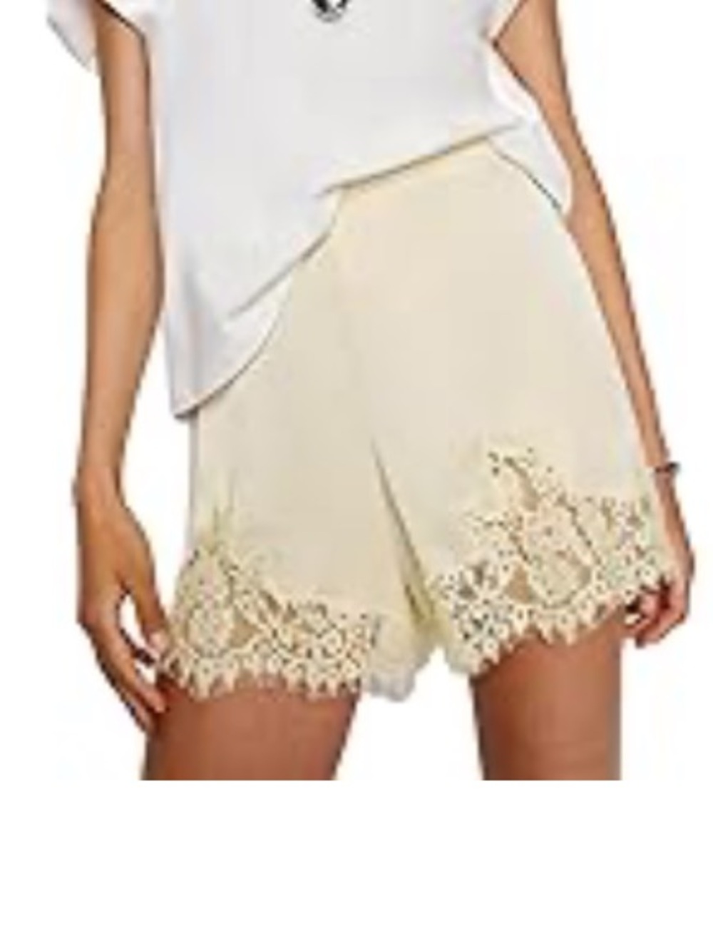 Women's Satin Lace Trim Shorts - Cream